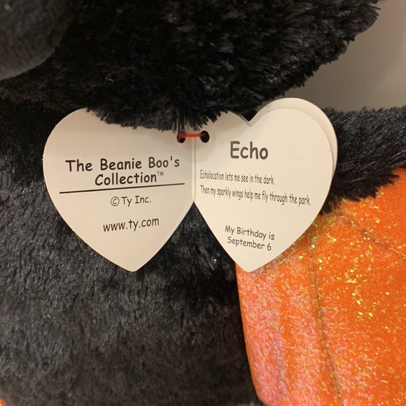 TY Beanie Boos *Echo* black orange glitter bat Halloween stuffed animal - Picture 3 of 4